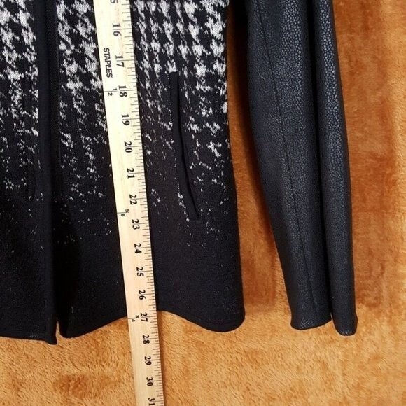 KAREN KANE Jacket Womens Medium Black Houndstooth Knit Moto Zip Textured Sleeve - Picture 8 of 8